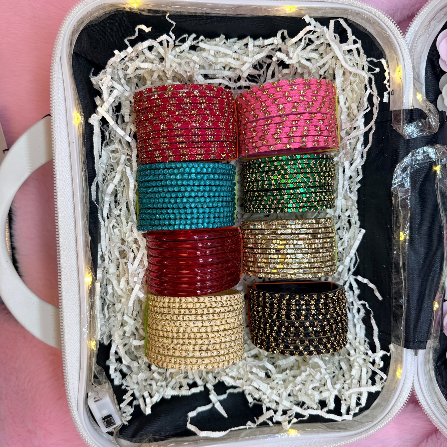 8 Dozen Trending Glass Bangles with Matching Jhumka Earrings Combo in Premium Mini Suitcase | Bridal & Gift Collection