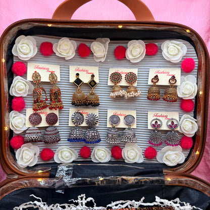 Premium Mini Suitcase Jewellery Combo Set – Designer Earrings & Glass Bangles Collection for Women