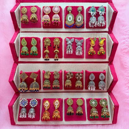 16 Pairs Premium Traditional Jhumka Earrings Combo Gift Box for Women & Girls