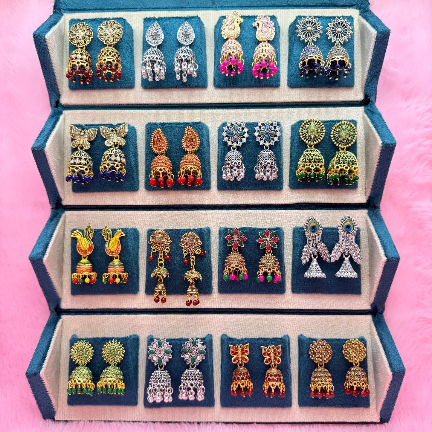 16 Pairs Premium Traditional Jhumka Earrings Combo Gift Box for Women & Girls