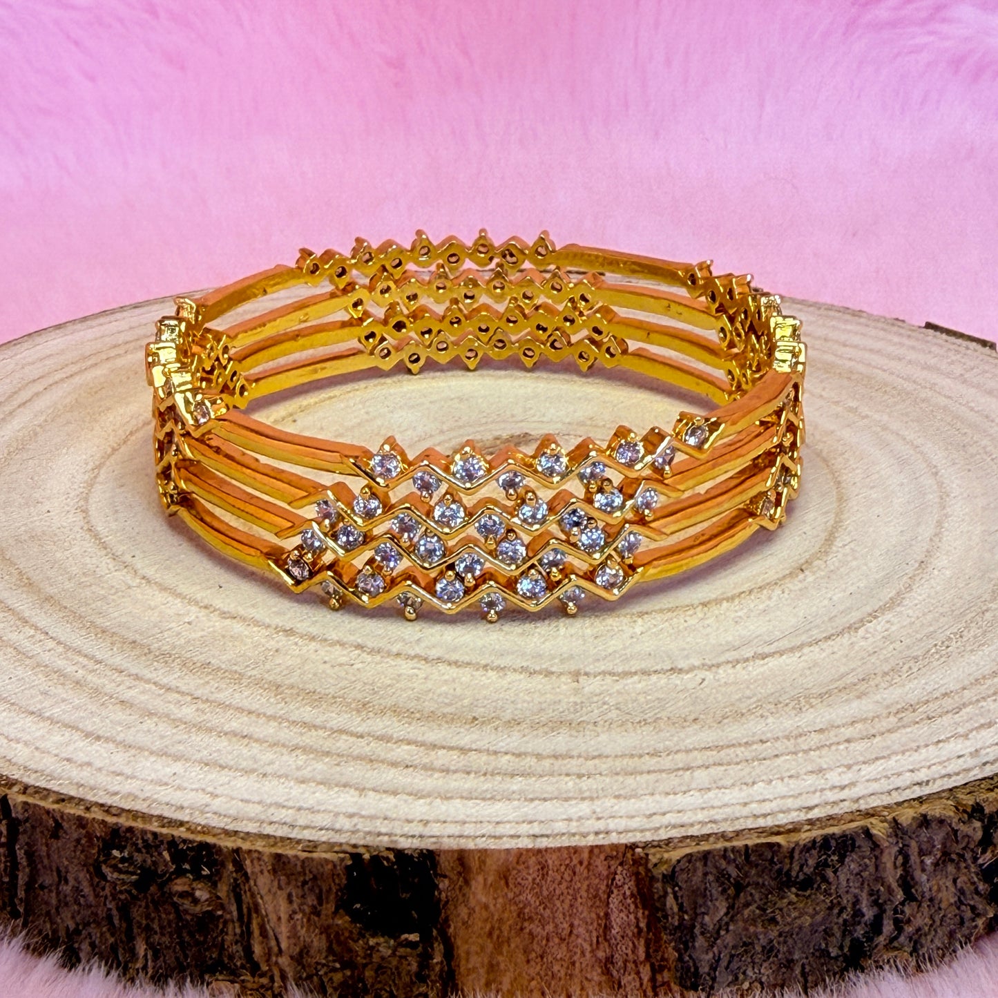 Premium Gold Finish Metal Bangles with AD Stones | Designer Daily Wear & Party Wear Bangle Set (4 Pcs)