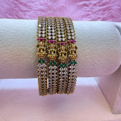 Premium Lakshmi AD Stone Bangles Set | Gold Plated Temple Design Stretch Bangles for Women