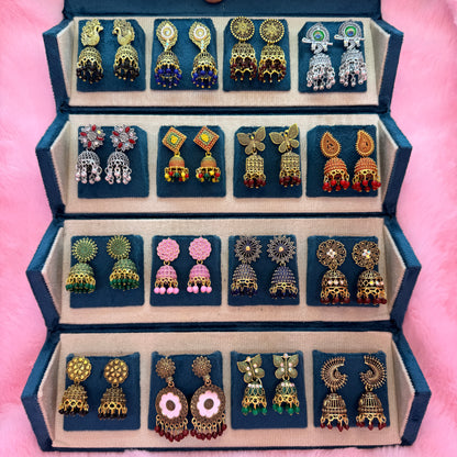 16 Pairs Premium Traditional Jhumka Earrings Combo Gift Box for Women & Girls