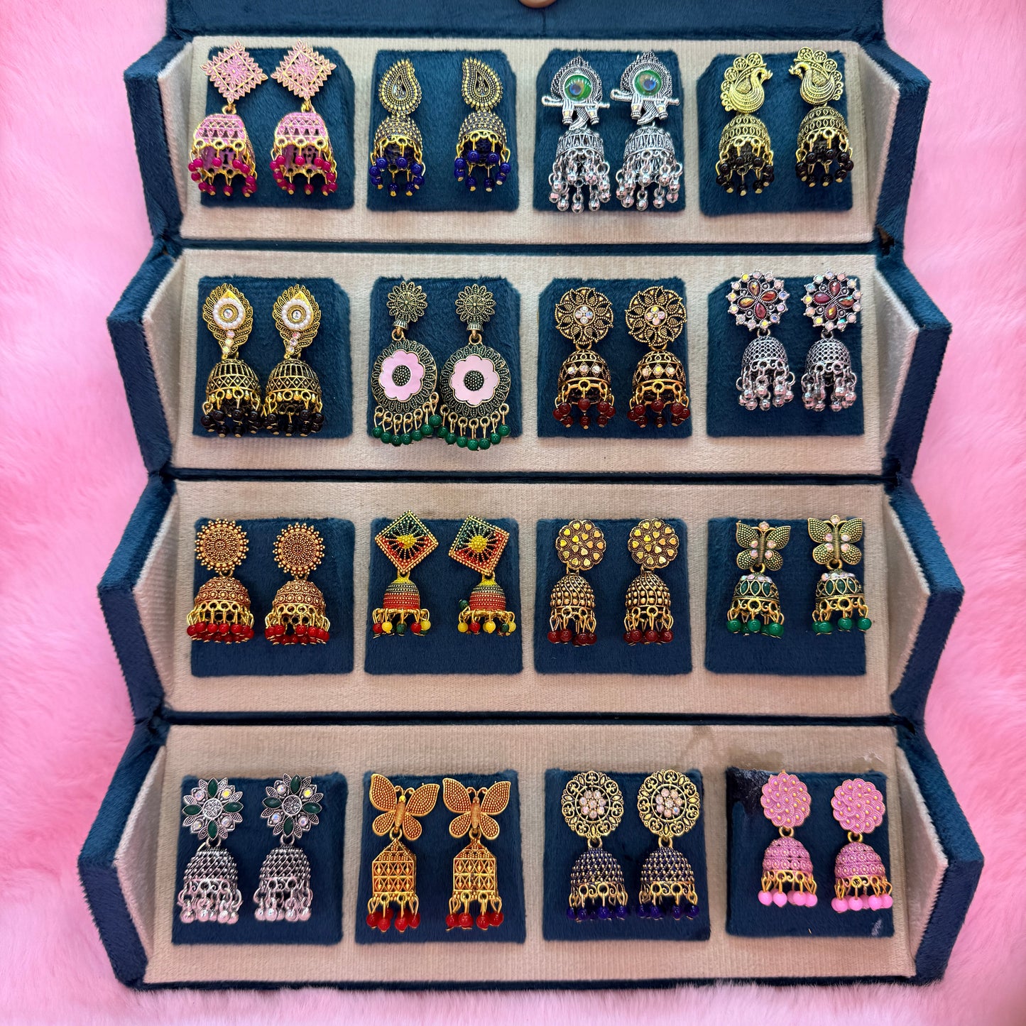 16 Pairs Premium Traditional Jhumka Earrings Combo Gift Box for Women & Girls