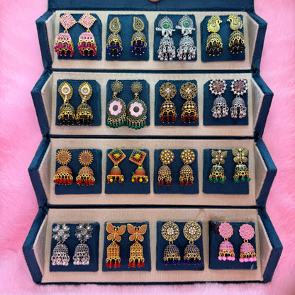 16 Pairs Premium Traditional Jhumka Earrings Combo Gift Box for Women & Girls