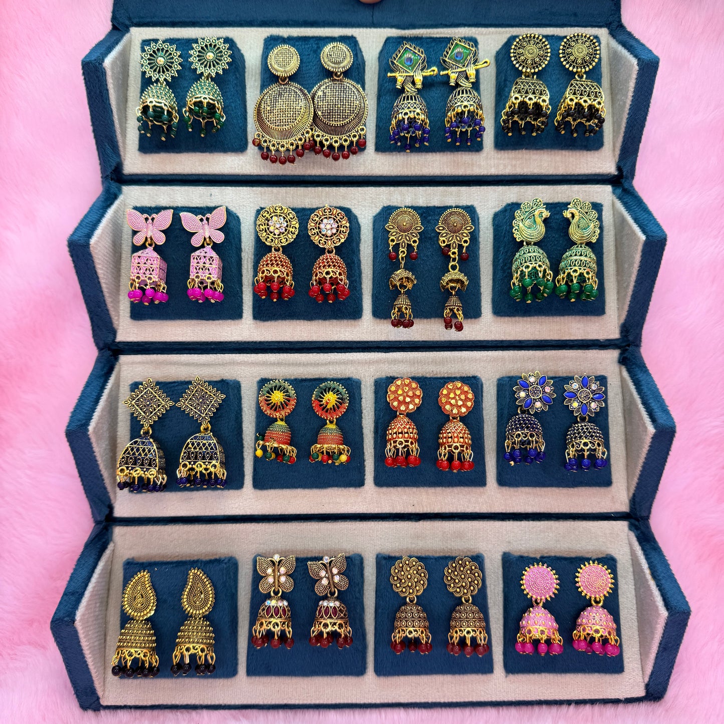 16 Pairs Premium Traditional Jhumka Earrings Combo Gift Box for Women & Girls