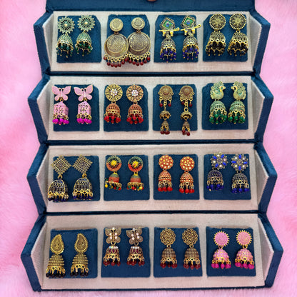 16 Pairs Premium Traditional Jhumka Earrings Combo Gift Box for Women & Girls