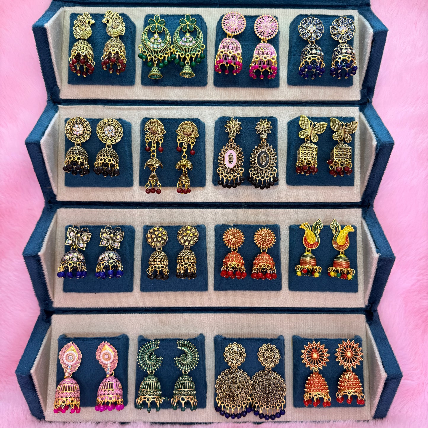 16 Pairs Premium Traditional Jhumka Earrings Combo Gift Box for Women & Girls