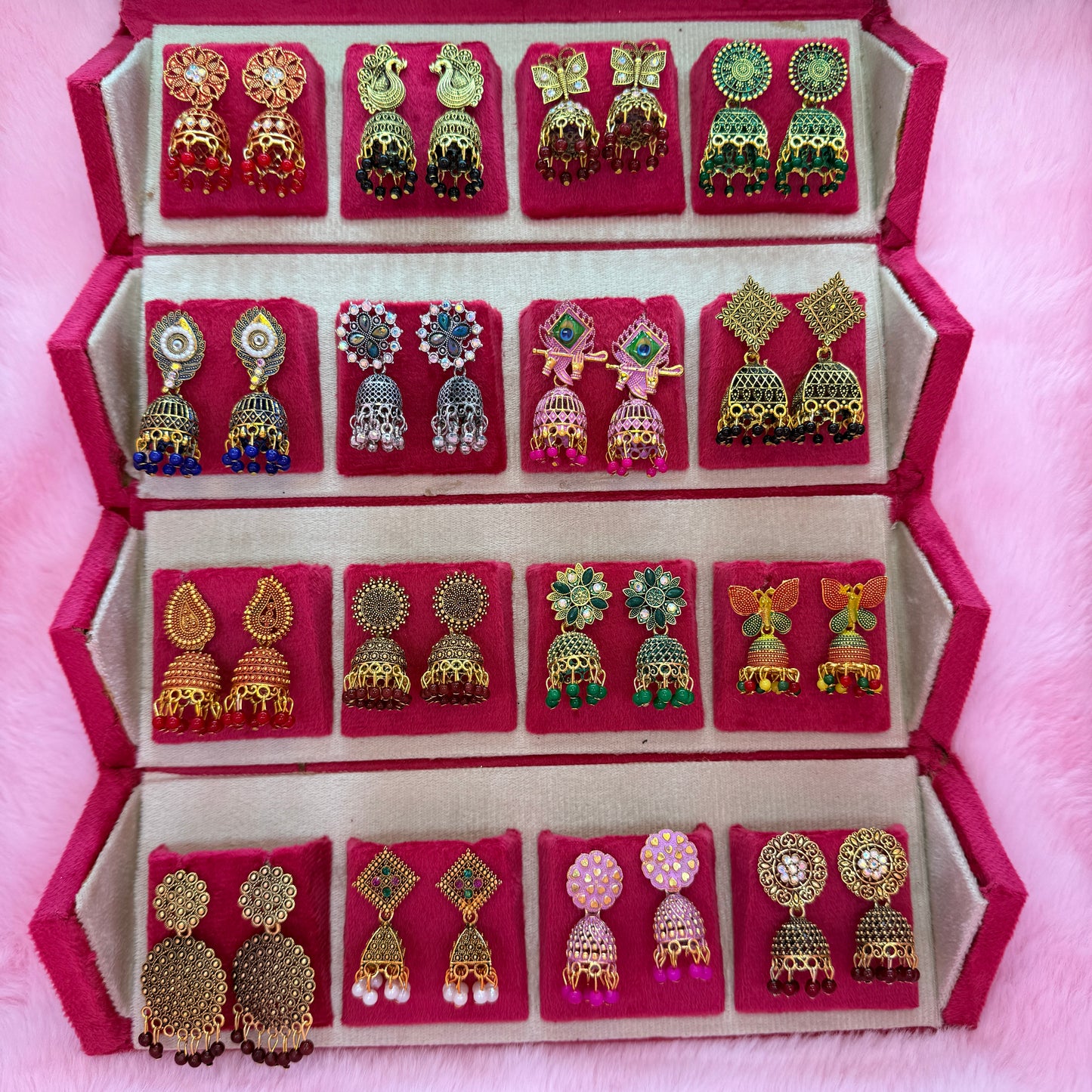 16 Pairs Premium Traditional Jhumka Earrings Combo Gift Box for Women & Girls