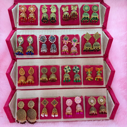 16 Pairs Premium Traditional Jhumka Earrings Combo Gift Box for Women & Girls