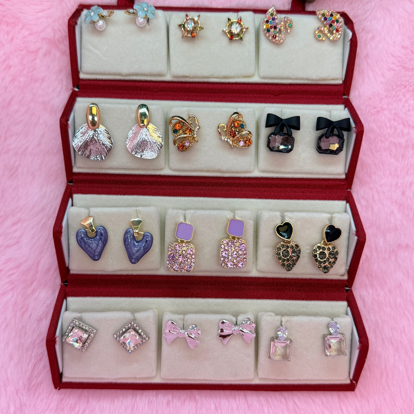 12 Pair Trendy Korean Style Stud Earrings Combo Set for Women & Girls | Cute Heart, Butterfly & Crystal Earrings Collection