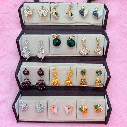 12 Pair Premium Earrings Combo Set for Women & Girls | Trendy Jhumka, Butterfly & Crystal Earrings Collection