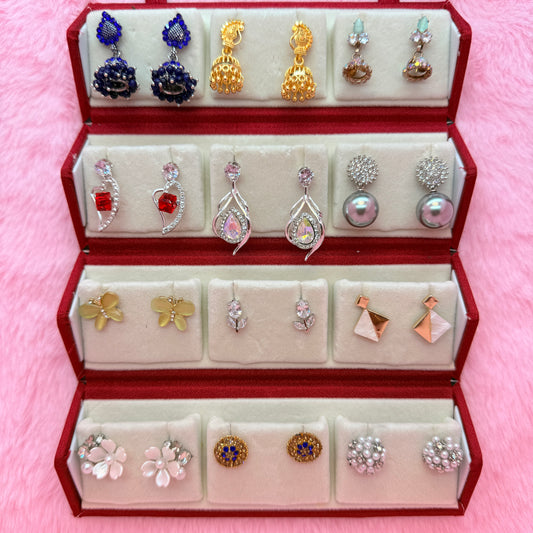 12 Pair Premium Earrings Combo Set for Women & Girls | Trendy Jhumka, Pearl & Crystal Fashion Earrings Collection