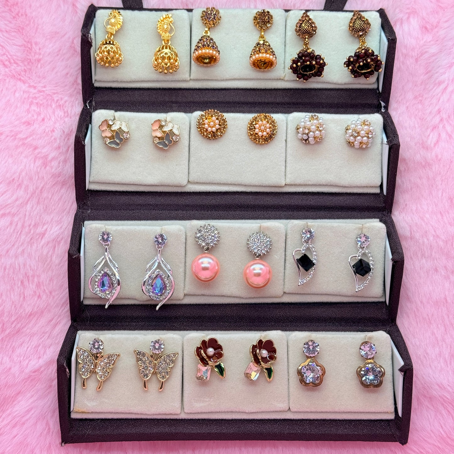 12 Pair Premium Earrings Combo Set for Women & Girls | Trendy Butterfly, Jhumka & Pearl Earrings Collection