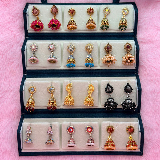 12 Pair Traditional Jhumka Earrings Combo Set for Women & Girls | Premium Ethnic Party Wear Earrings Collection