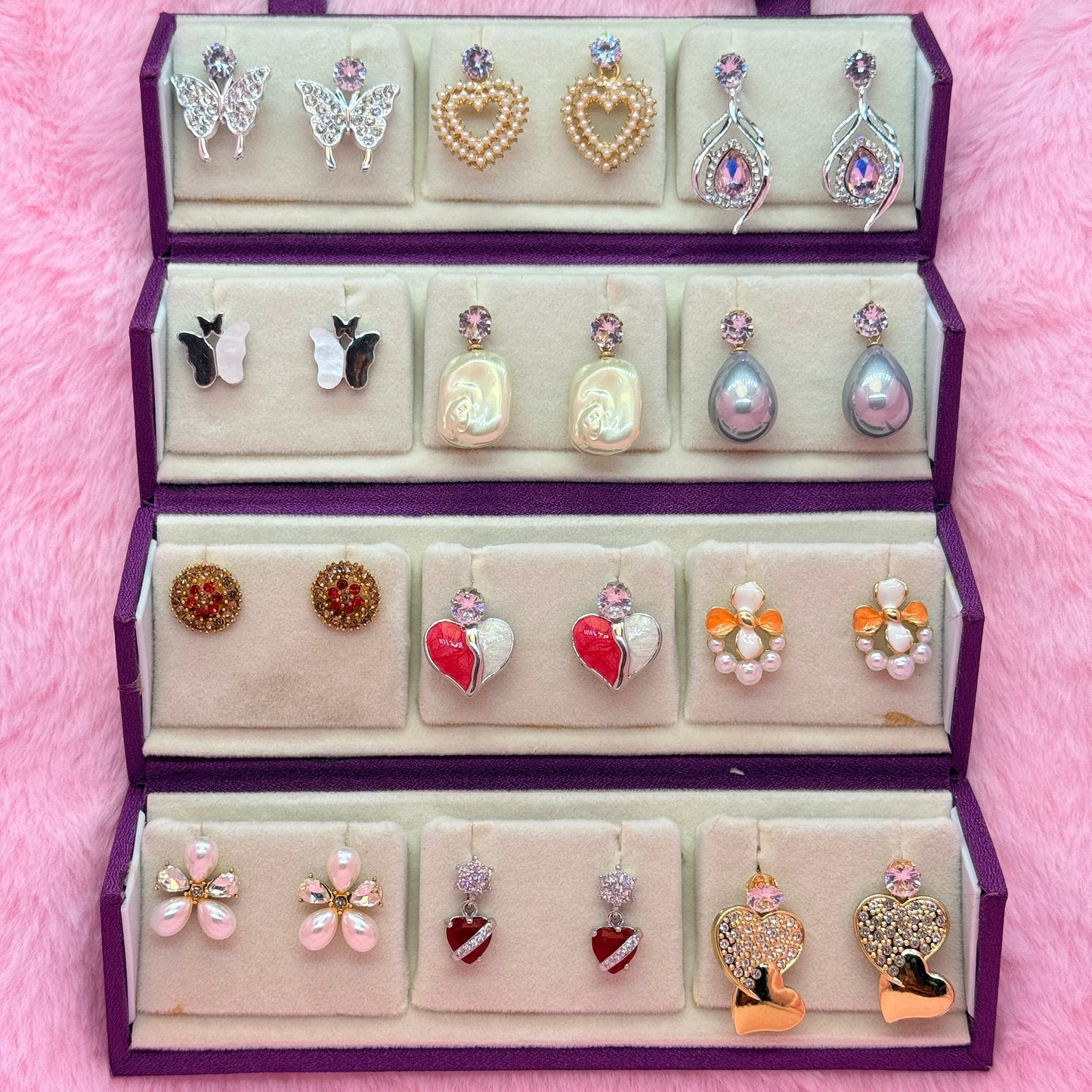 12 Pair Trendy Korean Style Earrings Combo Set for Women & Girls | Butterfly, Heart & Pearl Fashion Earrings Collection