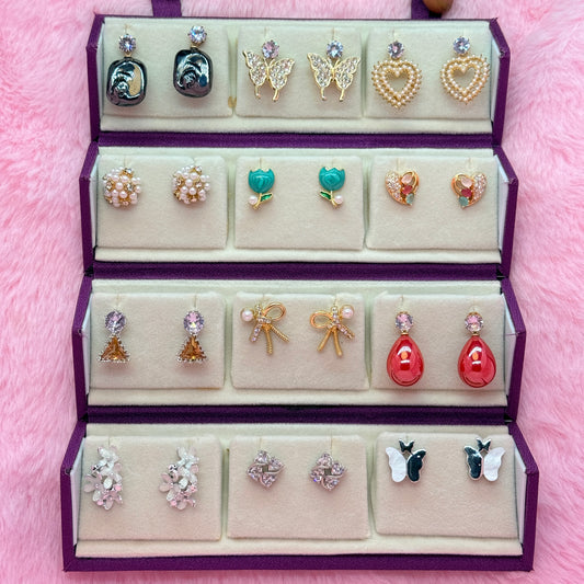 12 Pair Premium Korean Style Earrings Combo Set for Women & Girls | Butterfly, Pearl, Heart & Floral Stud Earrings Collection
