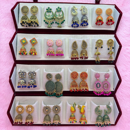 16 Set Premium Antique Jhumka Earrings Combo Box for Women & Girls | Trendy Traditional Earrings Collection