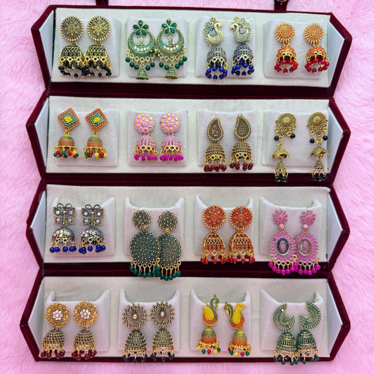 16 Set Premium Antique Jhumka Earrings Combo Box for Women & Girls | Trendy Traditional Earrings Collection