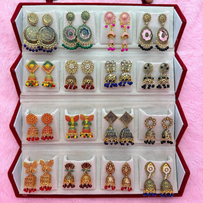 16 Set Premium Antique Jhumka Earrings Combo Box for Women & Girls | Trendy Traditional Earrings Collection