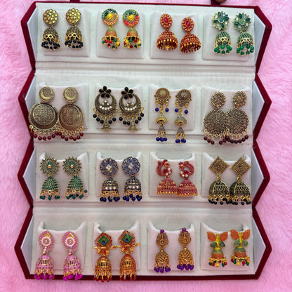 16 Set Premium Antique Jhumka Earrings Combo Box for Women & Girls | Trendy Traditional Earrings Collection