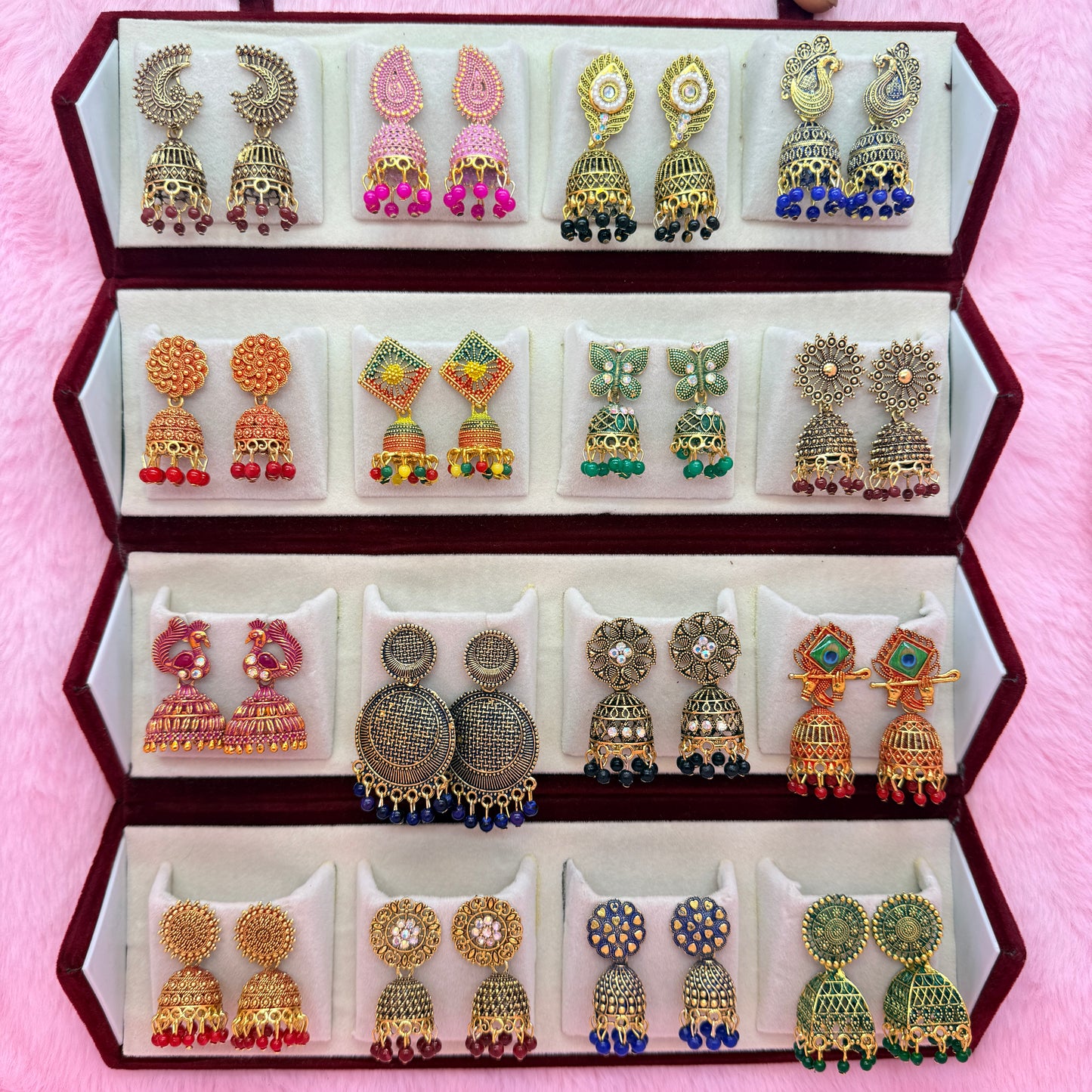 16 Set Premium Antique Jhumka Earrings Combo Box for Women & Girls | Trendy Traditional Earrings Collection