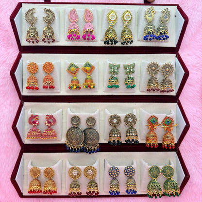 16 Set Premium Antique Jhumka Earrings Combo Box for Women & Girls | Trendy Traditional Earrings Collection