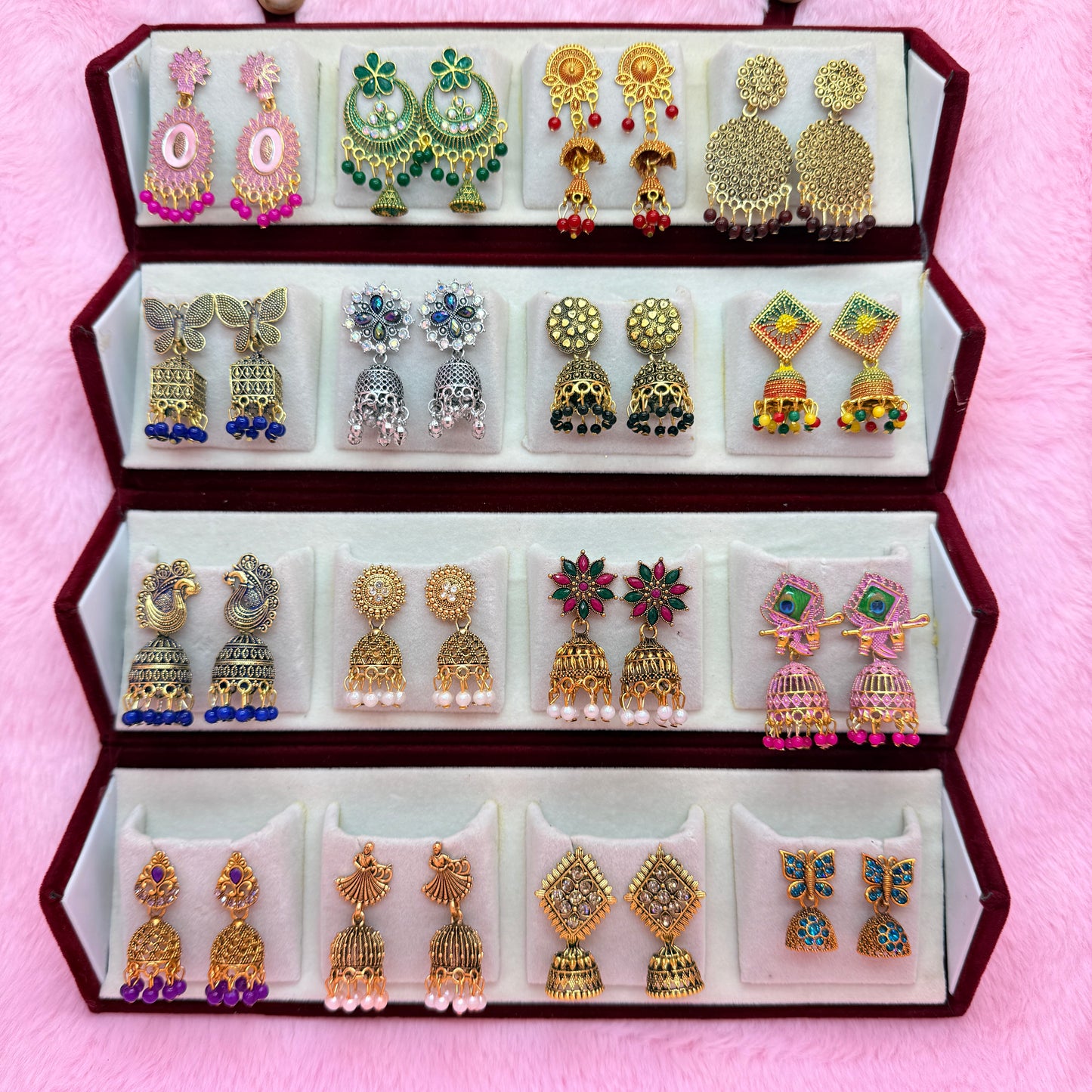 16 Set Premium Antique Jhumka Earrings Combo Box for Women & Girls | Trendy Traditional Earrings Collection