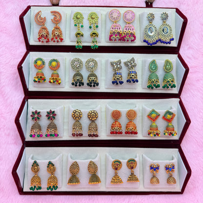 16 Set Premium Antique Jhumka Earrings Combo Box for Women & Girls | Trendy Traditional Earrings Collection
