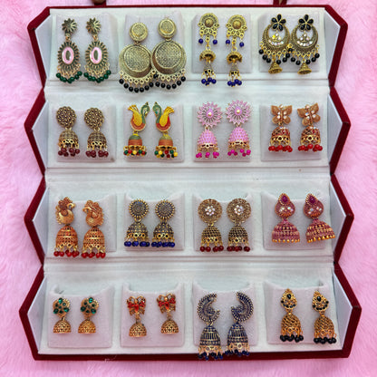 16 Set Premium Antique Jhumka Earrings Combo Box for Women & Girls | Trendy Traditional Earrings Collection