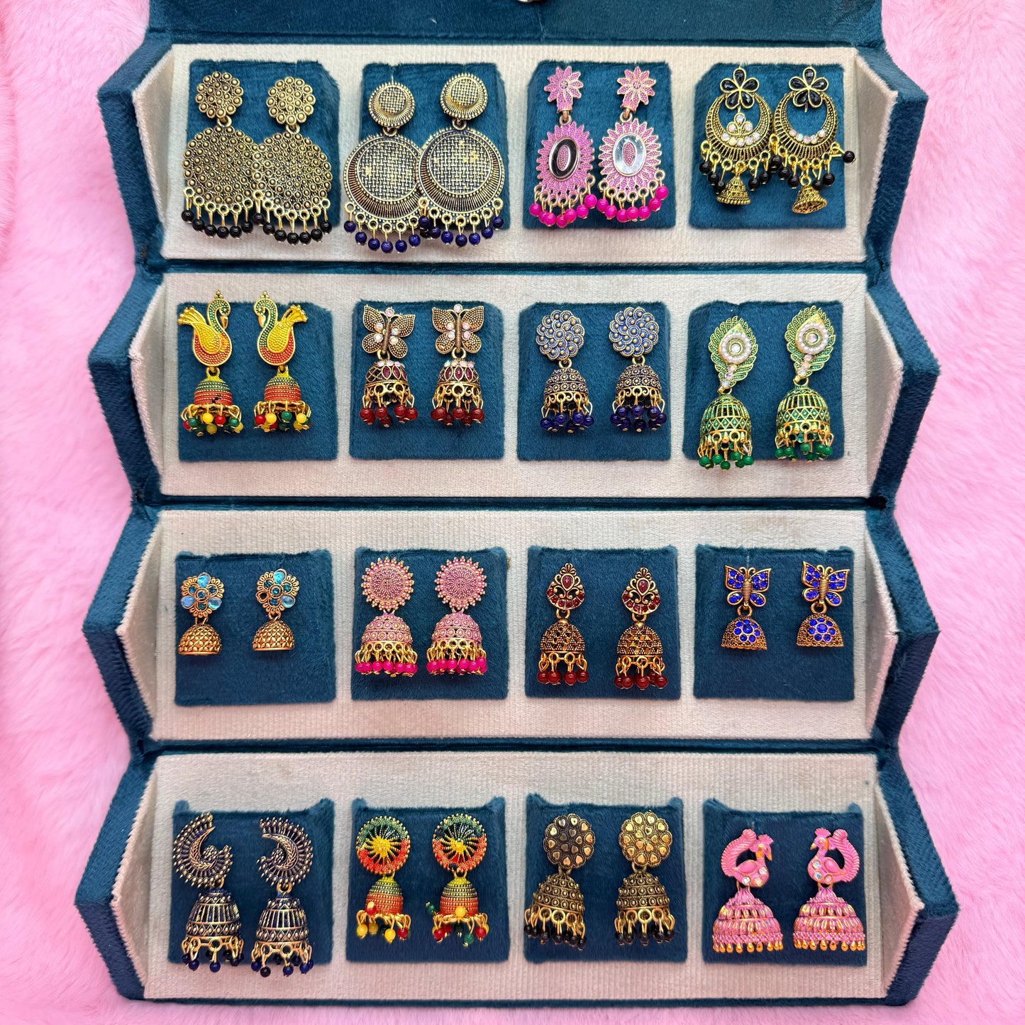 16 Pairs Premium Traditional Jhumka Earrings Combo Gift Box for Women & Girls