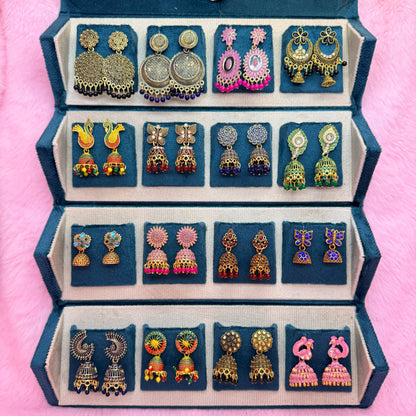 16 Pairs Premium Traditional Jhumka Earrings Combo Gift Box for Women & Girls