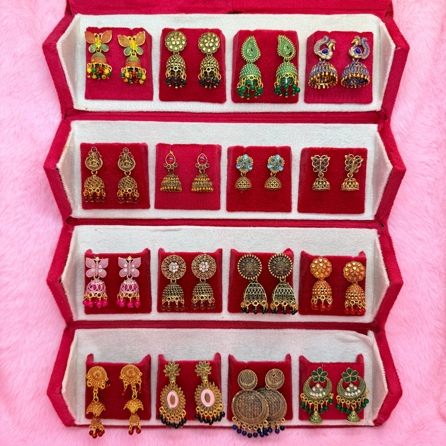 16 Pairs Premium Traditional Jhumka Earrings Combo Gift Box for Women & Girls