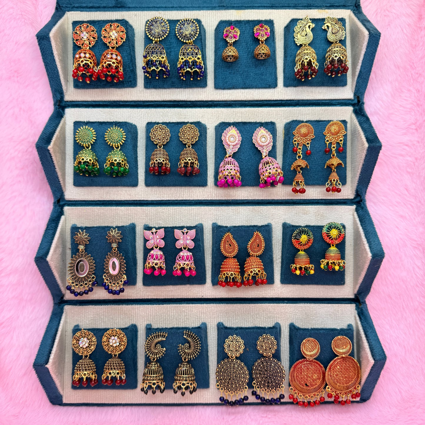 16 Pairs Premium Traditional Jhumka Earrings Combo Gift Box for Women & Girls
