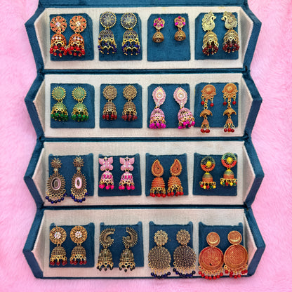 16 Pairs Premium Traditional Jhumka Earrings Combo Gift Box for Women & Girls