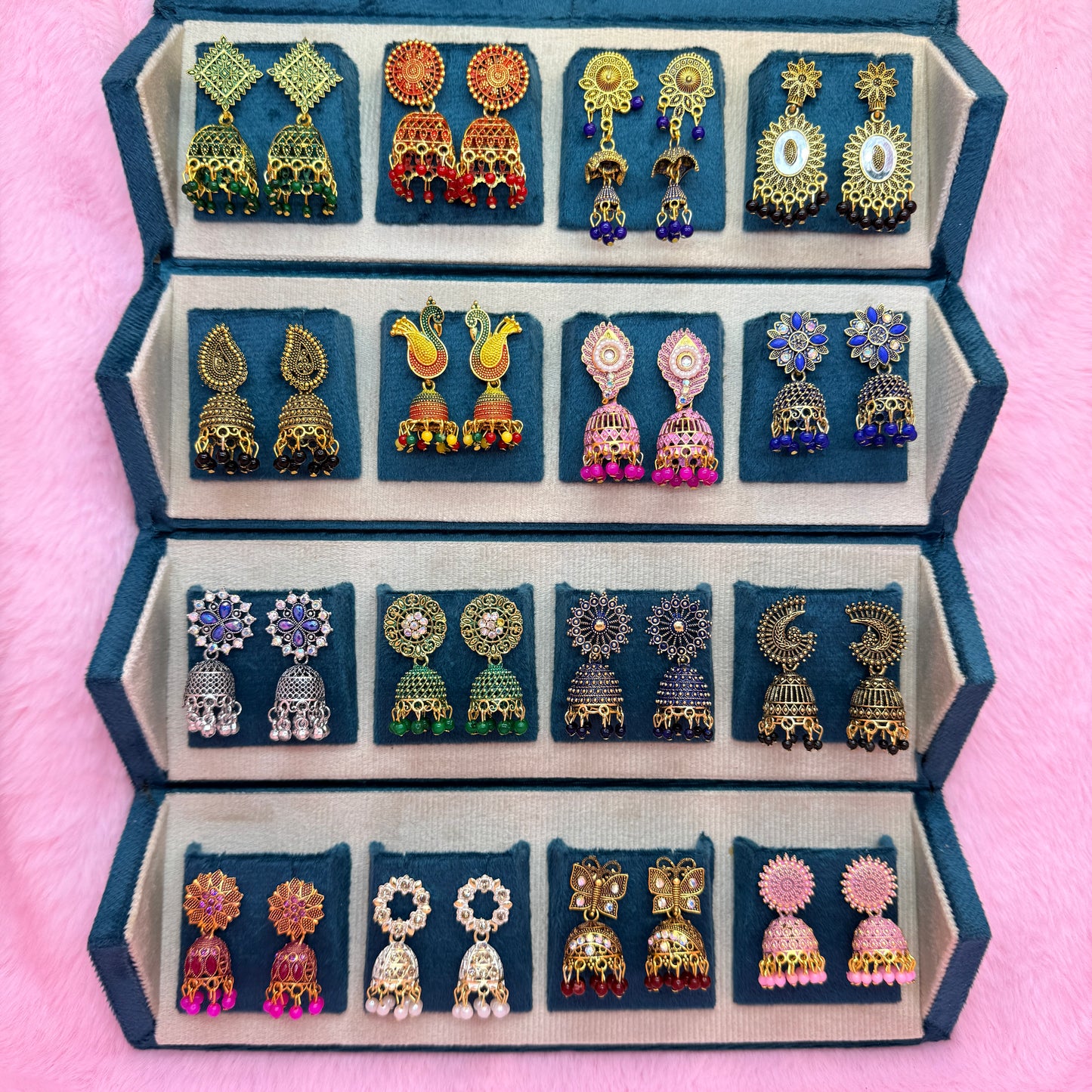 16 Pairs Premium Traditional Jhumka Earrings Combo Gift Box for Women & Girls