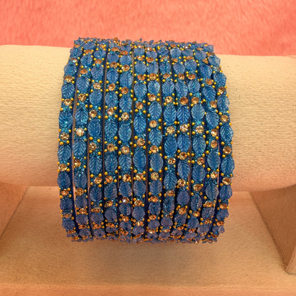 12 Pcs Leaf Stone Glitter Bangles Set for Women | Traditional Fashion Bangle Combo | Multi-Color Collection