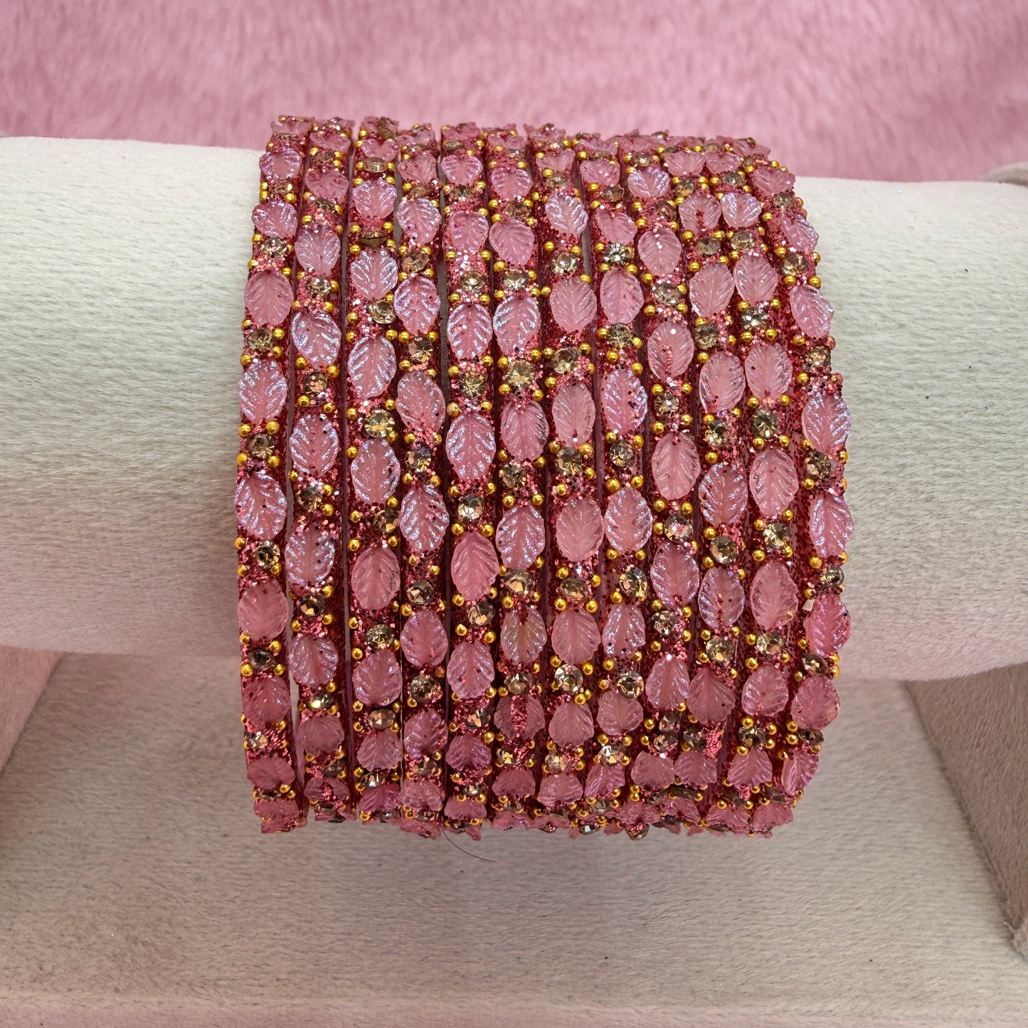 12 Pcs Leaf Stone Glitter Bangles Set for Women | Traditional Fashion Bangle Combo | Multi-Color Collection