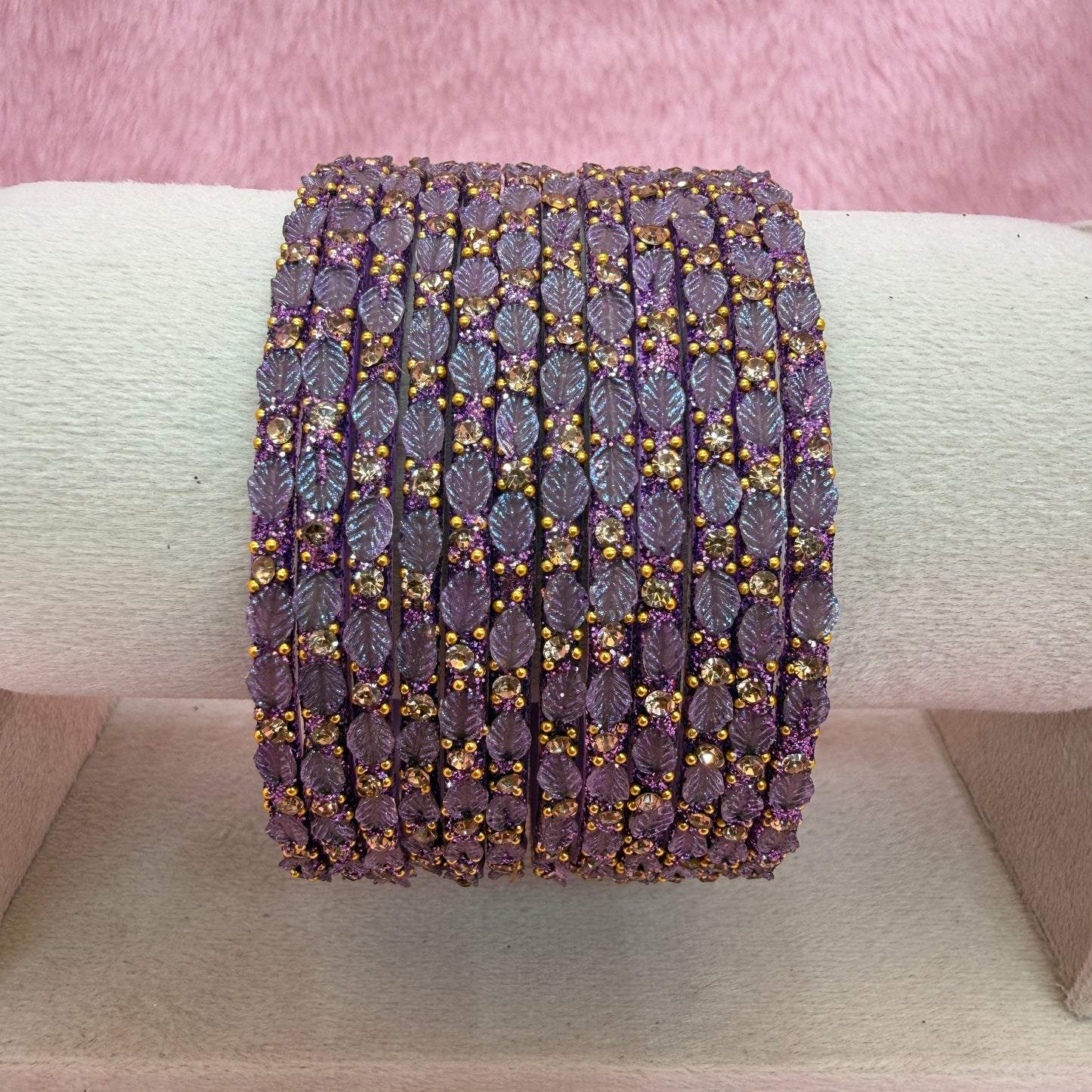 12 Pcs Leaf Stone Glitter Bangles Set for Women | Traditional Fashion Bangle Combo | Multi-Color Collection