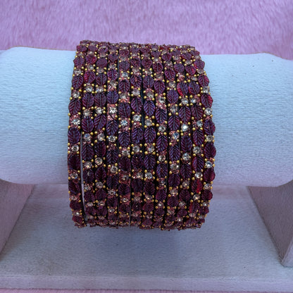 12 Pcs Leaf Stone Glitter Bangles Set for Women | Traditional Fashion Bangle Combo | Multi-Color Collection