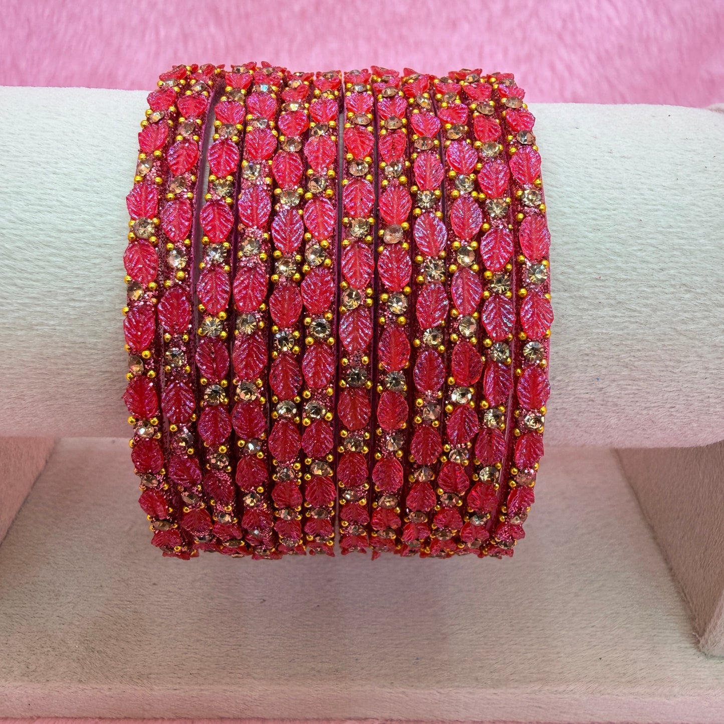 12 Pcs Leaf Stone Glitter Bangles Set for Women | Traditional Fashion Bangle Combo | Multi-Color Collection