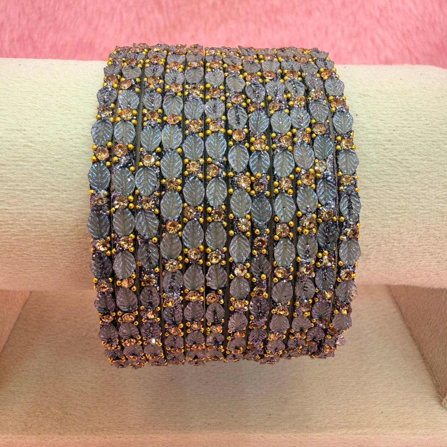 12 Pcs Leaf Stone Glitter Bangles Set for Women | Traditional Fashion Bangle Combo | Multi-Color Collection