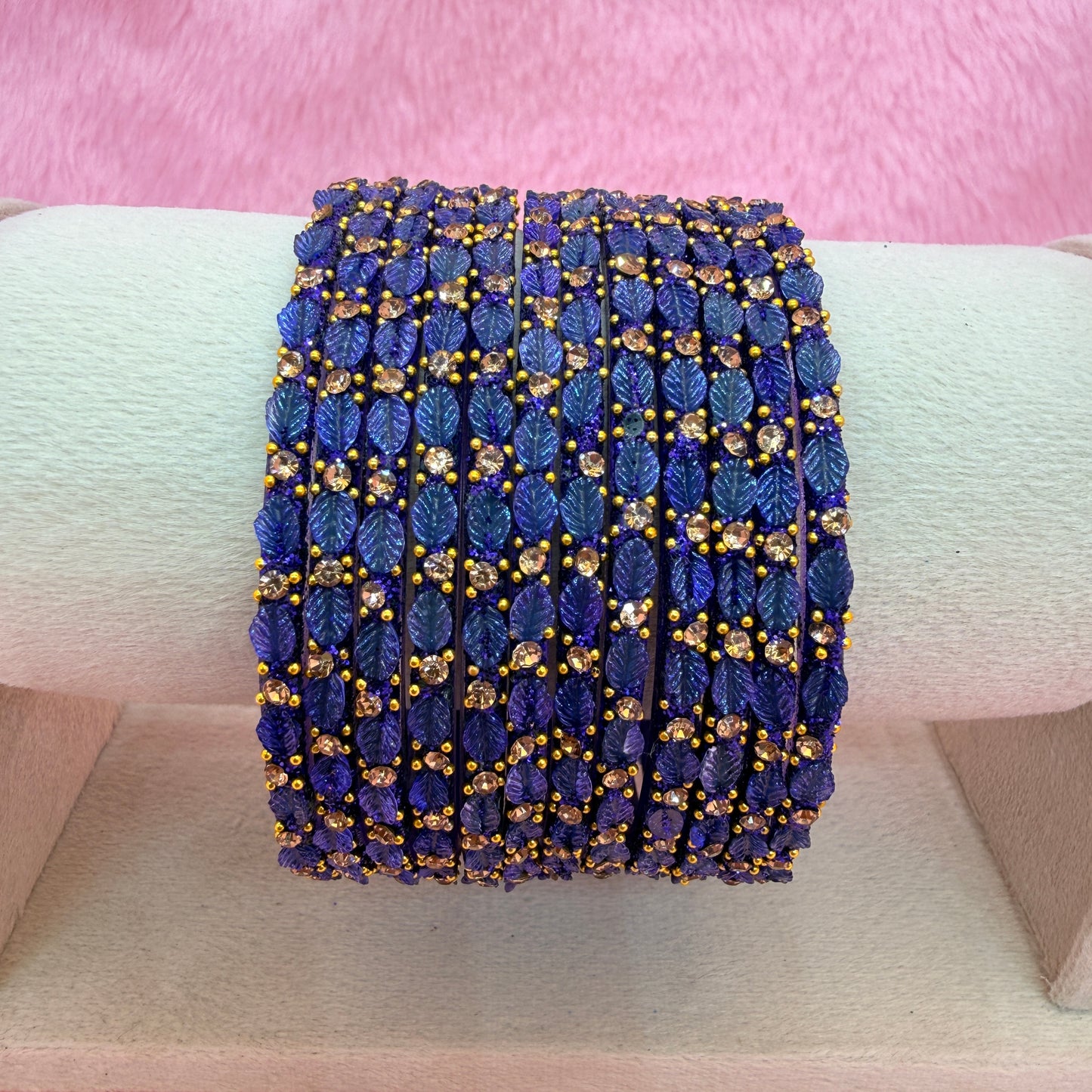 12 Pcs Leaf Stone Glitter Bangles Set for Women | Traditional Fashion Bangle Combo | Multi-Color Collection