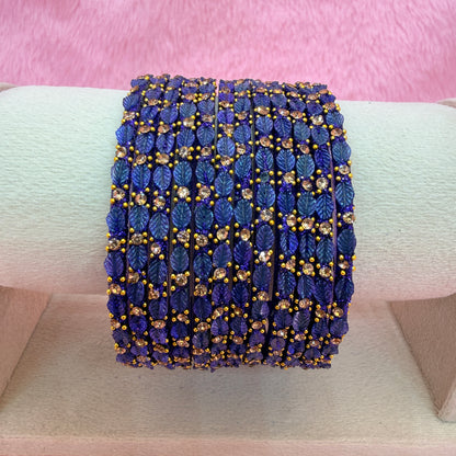 12 Pcs Leaf Stone Glitter Bangles Set for Women | Traditional Fashion Bangle Combo | Multi-Color Collection