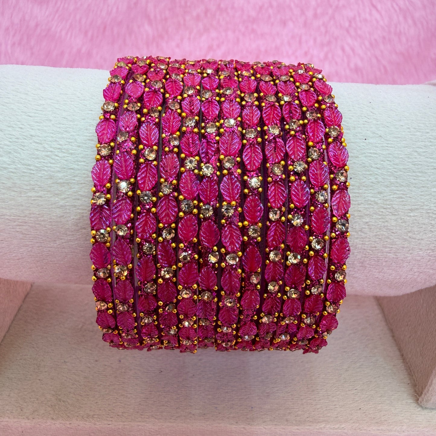 12 Pcs Leaf Stone Glitter Bangles Set for Women | Traditional Fashion Bangle Combo | Multi-Color Collection