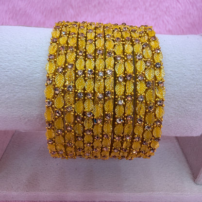 12 Pcs Leaf Stone Glitter Bangles Set for Women | Traditional Fashion Bangle Combo | Multi-Color Collection