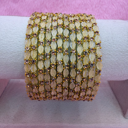 12 Pcs Leaf Stone Glitter Bangles Set for Women | Traditional Fashion Bangle Combo | Multi-Color Collection