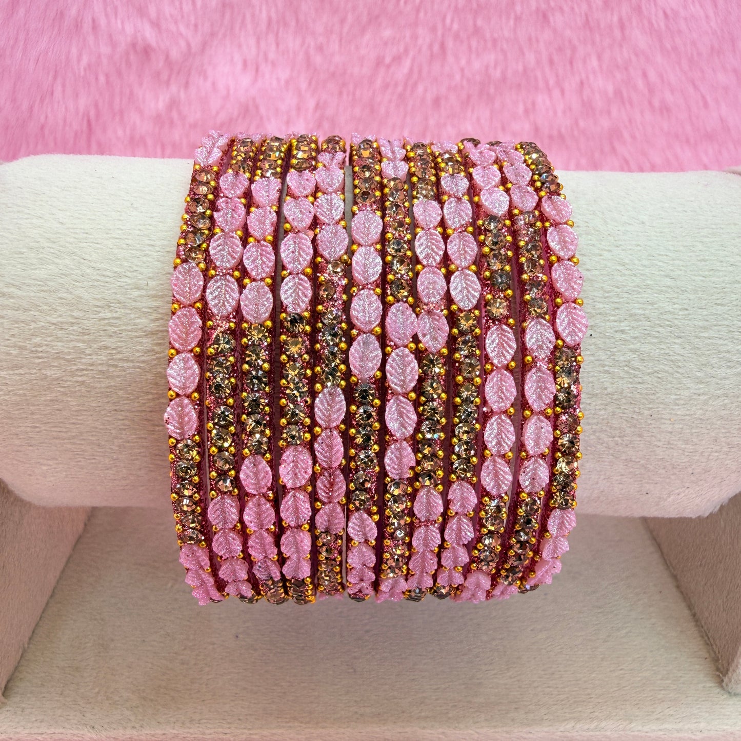 1 Dozen Leaf Stone Bridal Glass Bangles Combo Set – Assorted Colors | Wedding & Festive Wear Collection