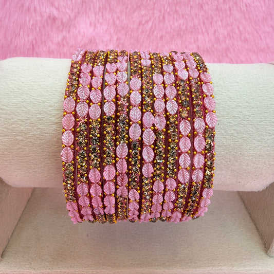 1 Dozen Leaf Stone Bridal Glass Bangles Combo Set – Assorted Colors | Wedding & Festive Wear Collection