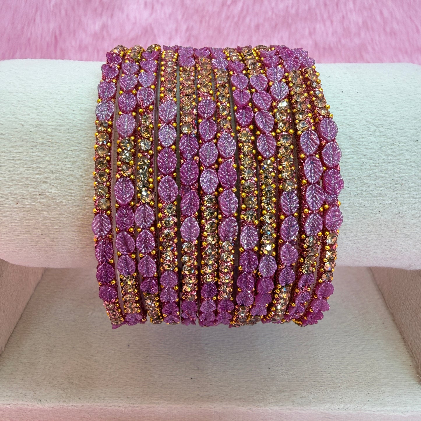 1 Dozen Leaf Stone Bridal Glass Bangles Combo Set – Assorted Colors | Wedding & Festive Wear Collection